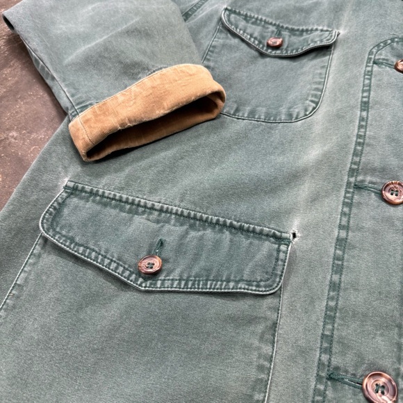 Vintage Eddie Bauer Green Barn Coat Corduroy Collar Chore Jacket Workwear - Picture 7 of 8